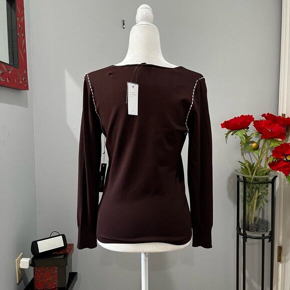 NEW BCBGMAXAZRIA Knit Classic Contrast Two Tone Scoop Neck Sweater Top M NWT - Picture 3 of 15